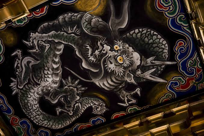 The dragon painted on the ceiling of Honjido Hall