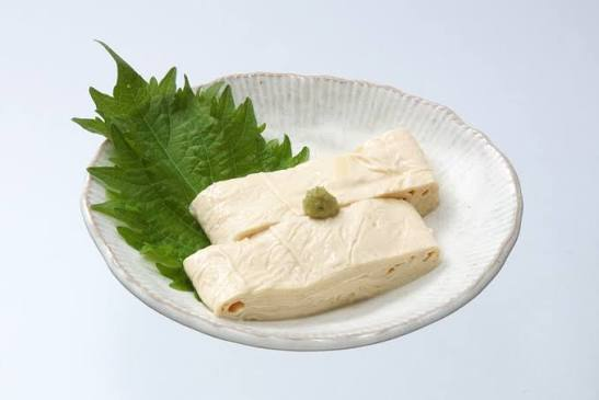 Fresh yuba (tofu skin) served on a plate